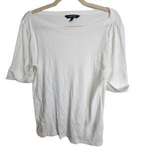 Lauren Ralph Lauren Top Knit Top Women L White Boat Neck Top Women Casual Top